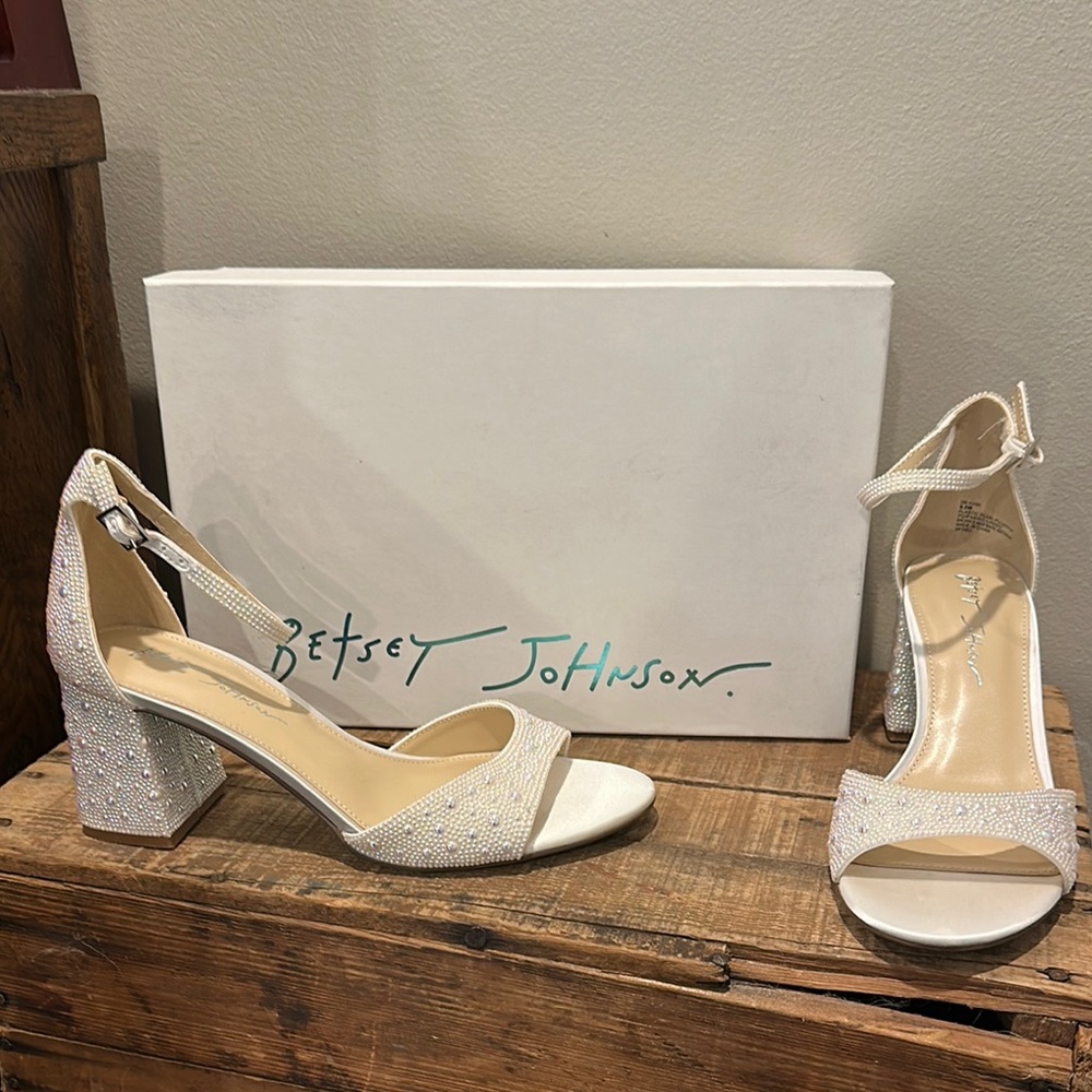 Betsey Johnson White Sparkle Heels